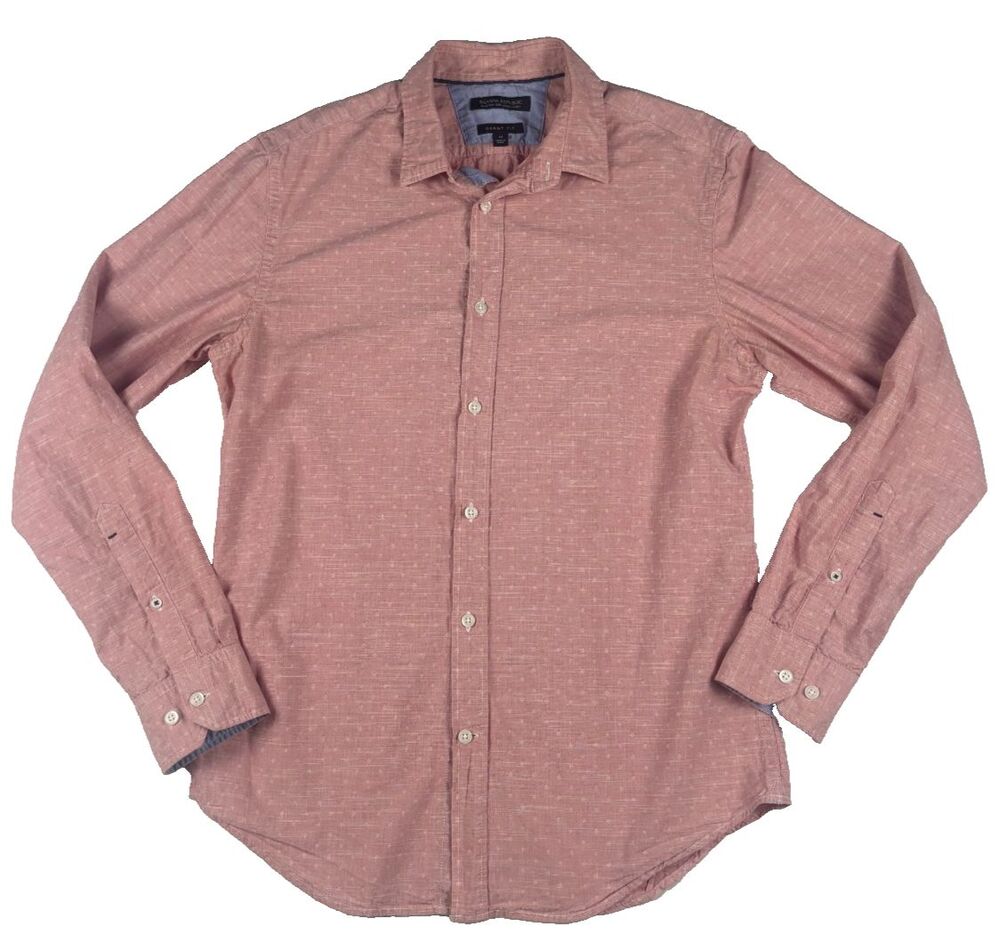 Banana Republic Grant Fit Slim Shirt Mens M Pink Micro Print Cotton Button Up